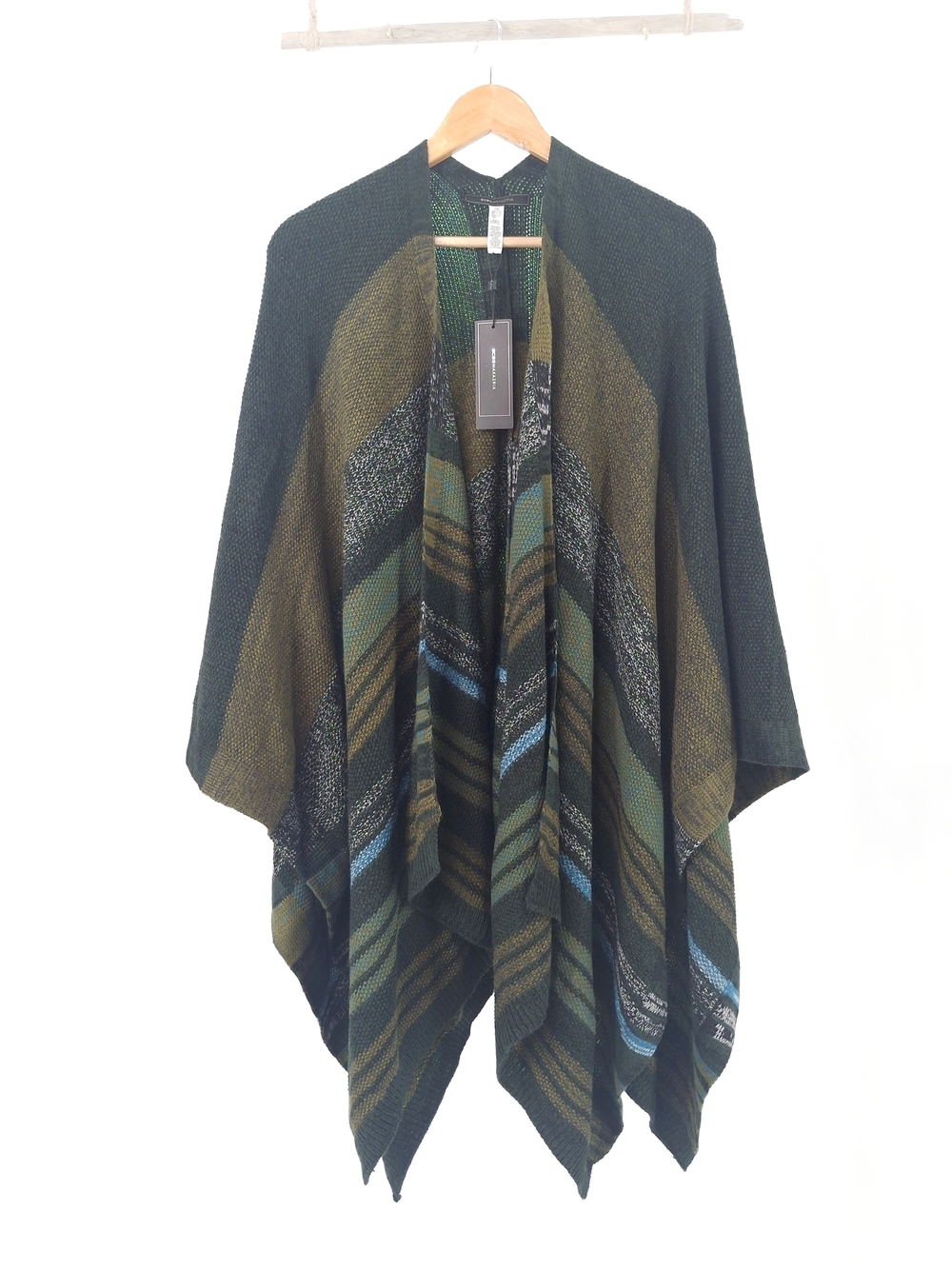✨NWT BCBGMAXAZRIA Elm Green Striped Knit Poncho Wrap Cape OS✨